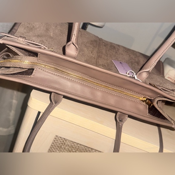 Elegant stone color Suede & Vegan Leather Handbag - Picture 6 of 11